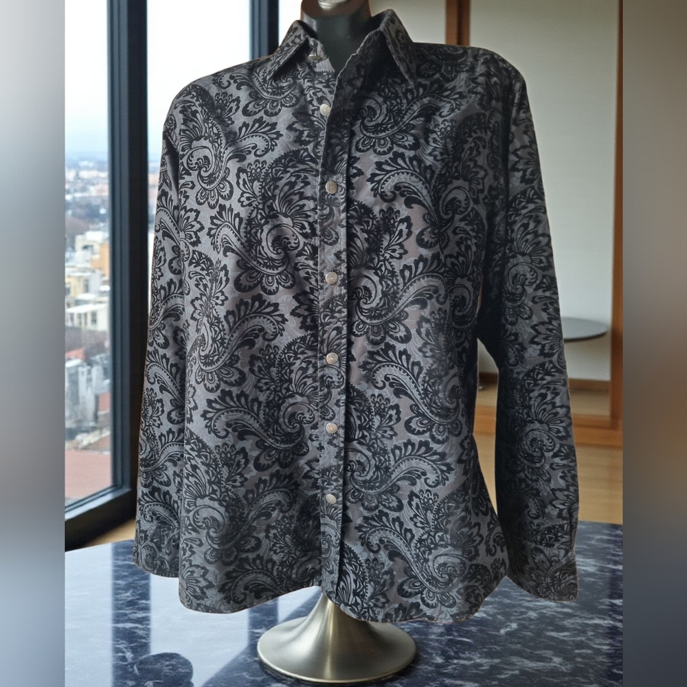 Stockhomme Textured Men's Black Paisley Shirt Size L